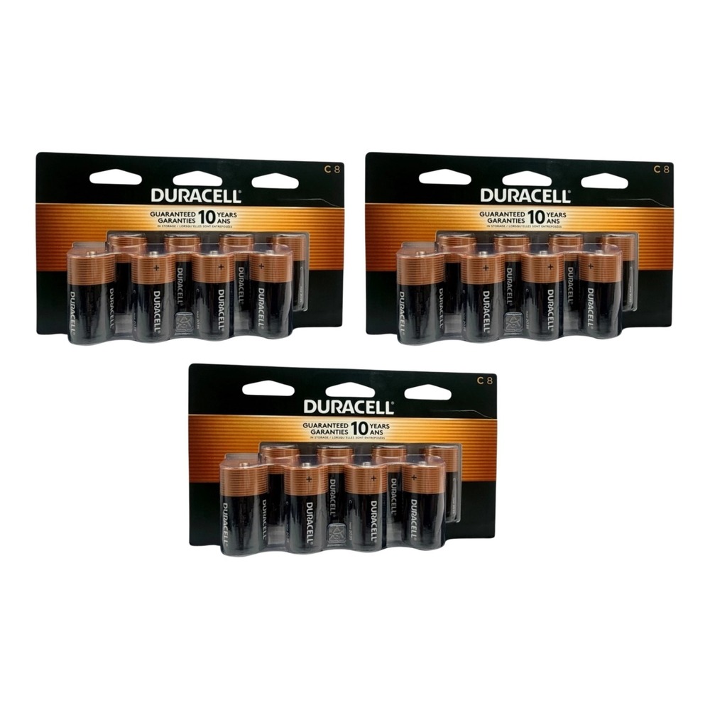 Duracell MN14R8DW CopperTop Alkaline C Batteries‎ 8 Pack for Office Lot of 3